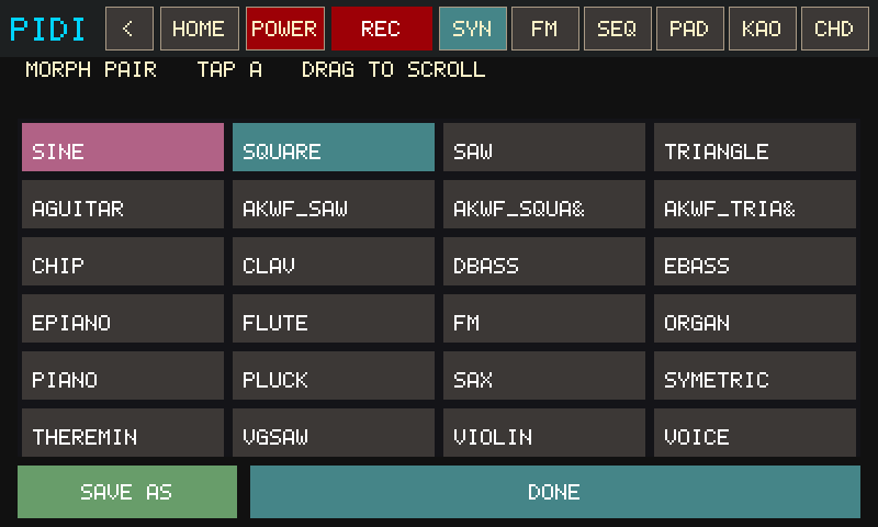 MORPH pair wavetable picker