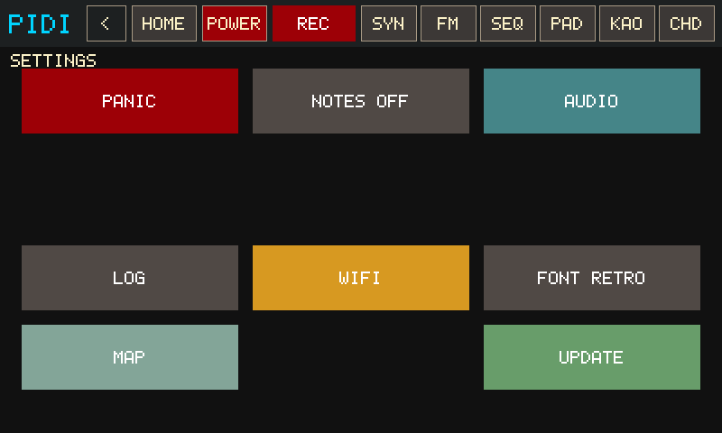 SETTINGS screen