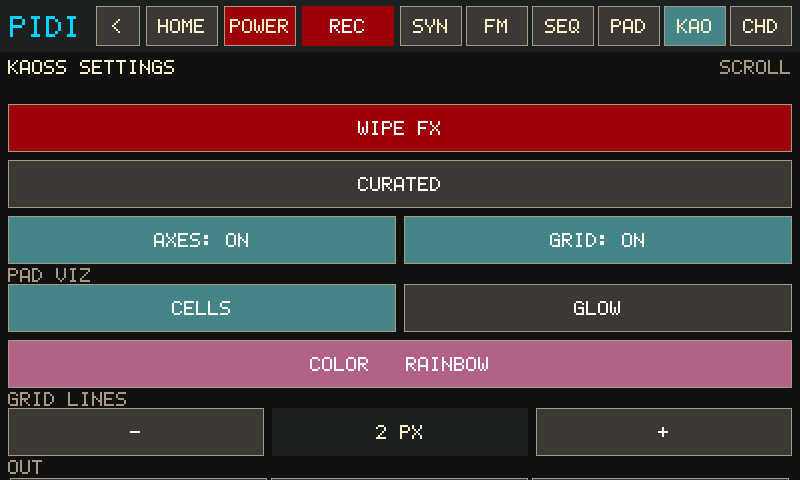 KAOSS settings
